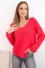 Women's sweater with viscose and a V-neck fuchsia