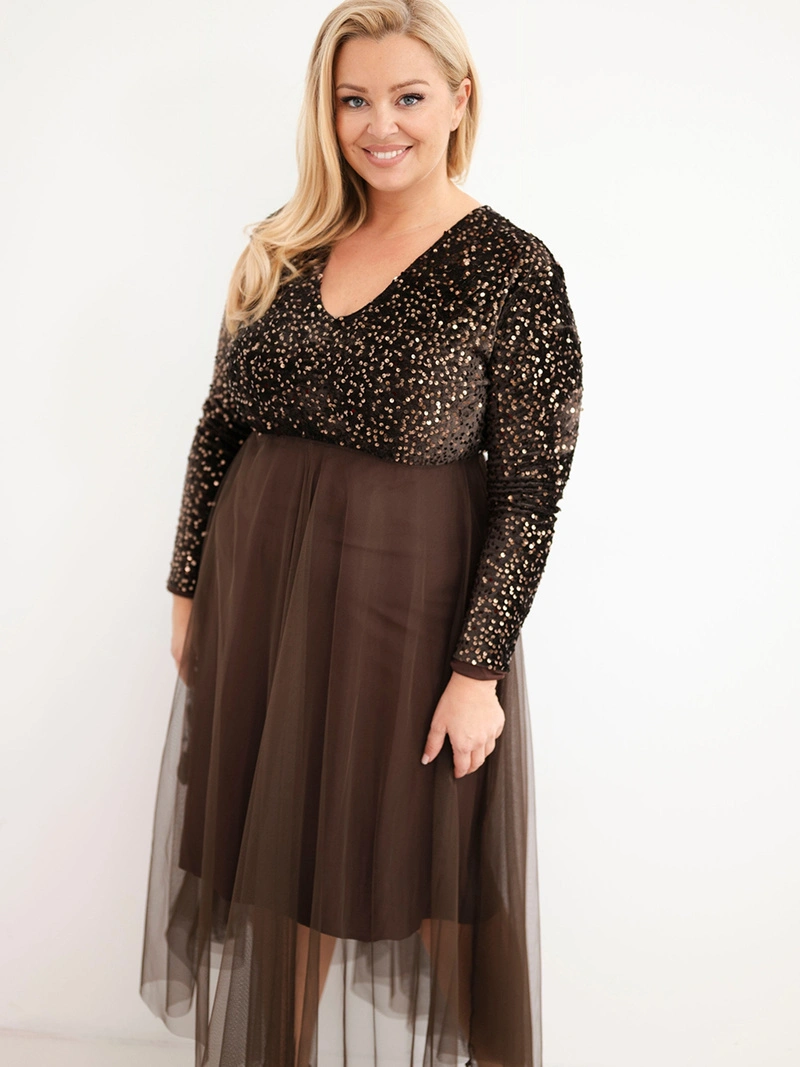 Šaty dámske Plus Size s flitrami s prímesou viskózy červená