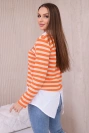 Gestreifte Baumwollbluse mit Kragen orange+beige