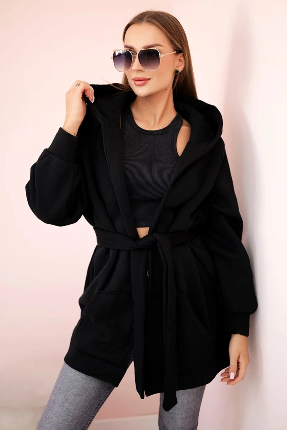 Wärmende Jacke mit Krawatte Taille schwarz