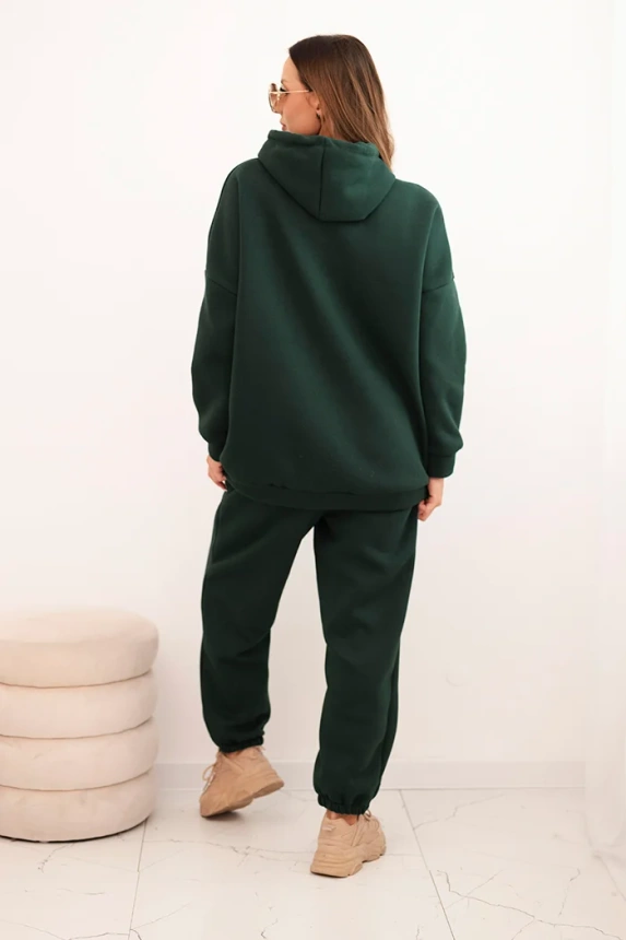 Women's insulated cotton tracksuit with a hood dark green