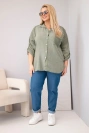 Dámská bavlněná košile ve velikosti Plus Size s límečkem a krajkovou vsadkou khaki