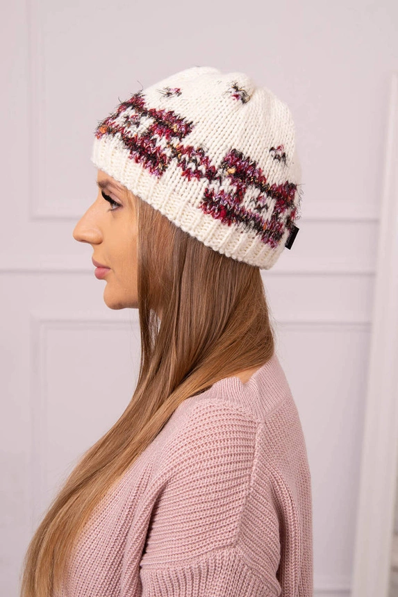 Women's cap Otylia K387 ecru+burgundy
