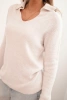 Women's sweater made of baby alpaca with a collar and V-neck beige