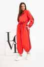 Women's cotton set with oversized trousers and contrasting stripes red