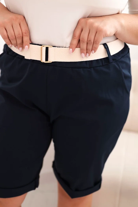 Damen Baumwoll-Shorts in Plus Size mit Gürtel marineblau