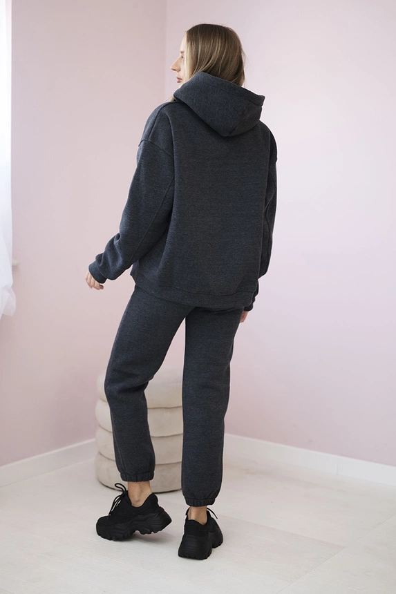 Insulated cotton set, sweatshirt with embroidery + pants Graphite