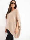 Damenpullover Poncho mit Mohair asymmetrisch mit weitem Ausschnitt camelowy