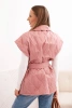 Women's quilted vest with a belt and wide collar dark pink