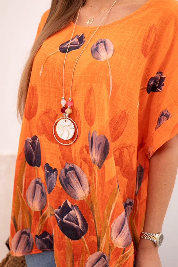 Damenhemd aus Baumwolle mit Blumenmuster Orange