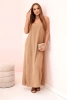 Long dress with straps light camel 