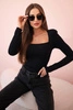 Women's long-sleeved bodysuit blouse with ruffles at the neckline black