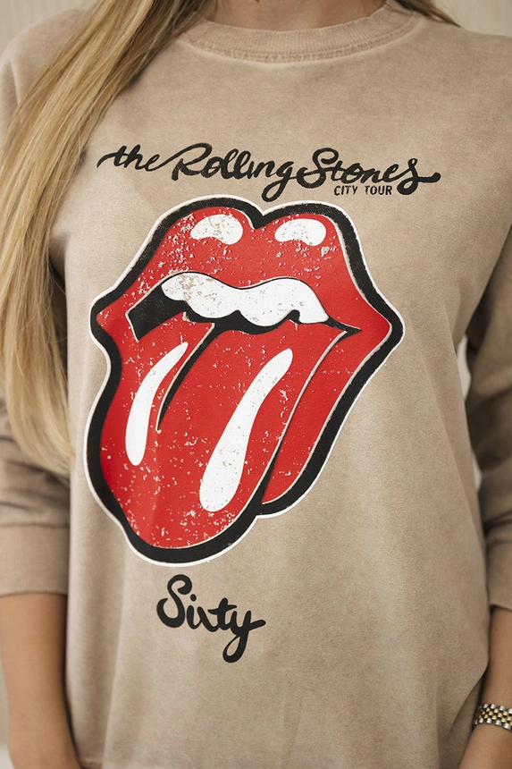 Cotton set wiped with print sweatshirt + pants camel