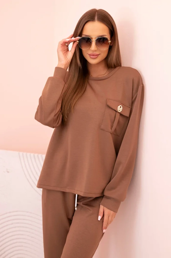 Damen-Set Butterbluse und Hose mit Gummibund camelowy