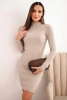 Damenkleid aus Viskose mit langen Ärmeln und Stehkragen beige