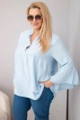 Viskose-Plus-Size-Damenbluse mit Volantärmeln und V-Ausschnitt blau