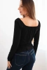 Women's blouse with draped neckline and long sleeves black