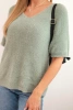Women's sweater made of soft fluff with a V-neck and short sleeves dark mint