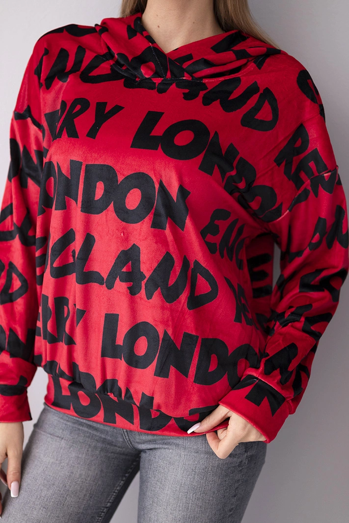 Damen Oversize-Kapuzenpullover mit Aufdruck rot