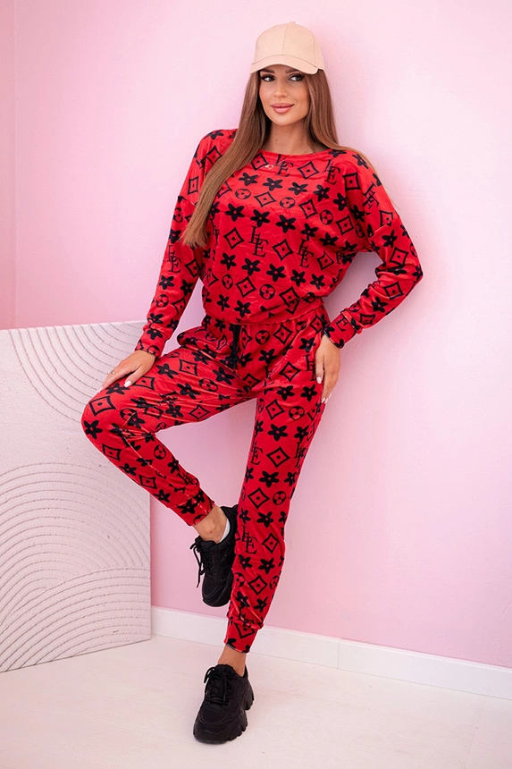 Women's velour set with monogram red