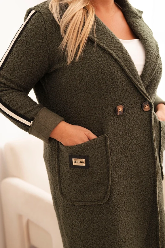 Damenmantel Plus Size aus Kunstfell mit Taschen khaki