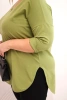 Dámská bavlněná blůza Plus Size s výstřihem do V a ohrnutým rukávem olivová