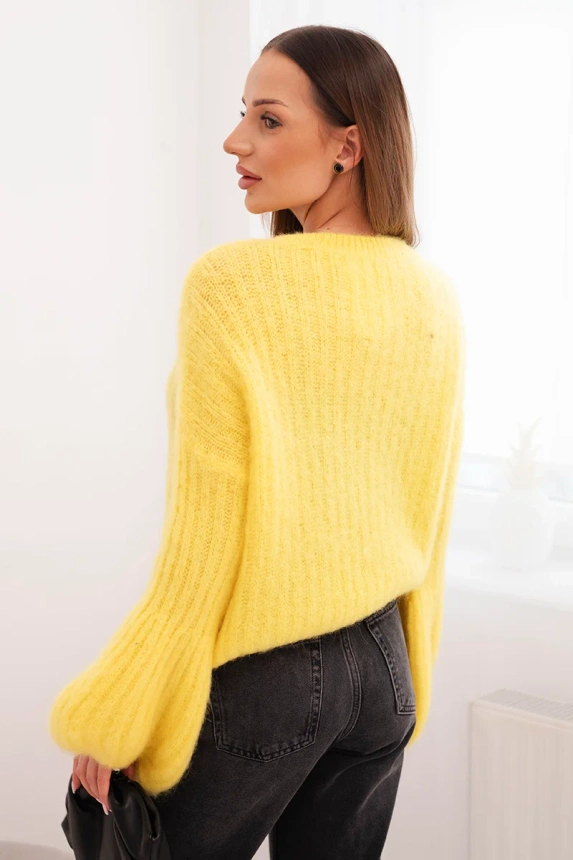 Damen-Mohairpullover mit Puffärmeln gelb
