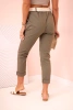 Women's viscose trousers with belt and rolled up leg khaki