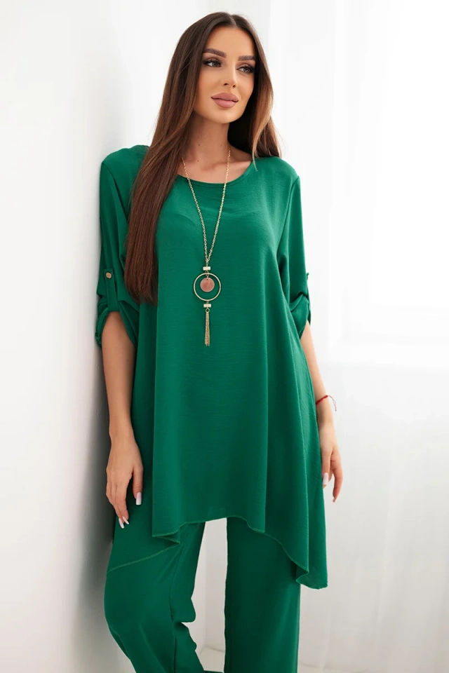Set of blouse + pants with pendant green