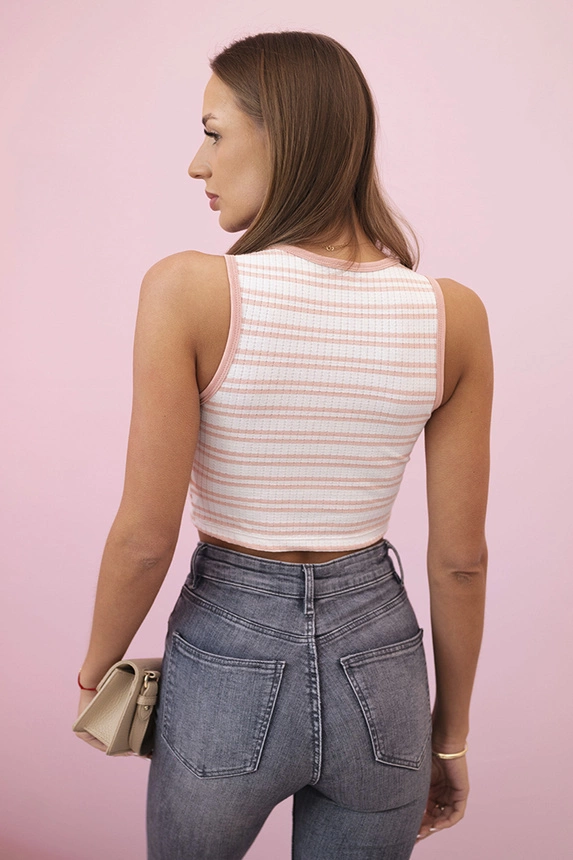 Dámský bavlněný top s výstřihem a zlatým akcentem pudrově růžový