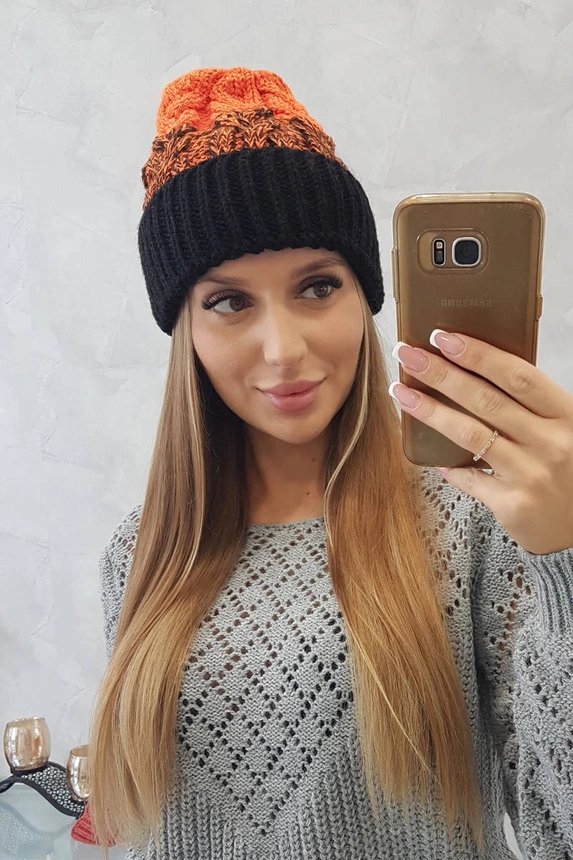 Dámska čiapka Samara K346 čierna+oranžová neónová