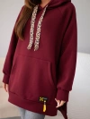 Damen-Oversize-Sweatshirt aus Baumwolle mit Kapuze und Tasche bordeaux