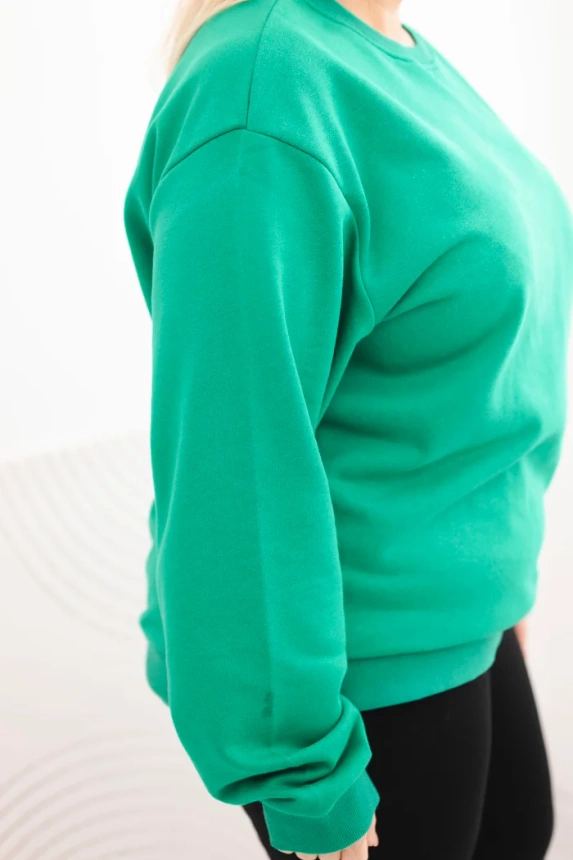 Women's looped Plus Size basic cotton sweatshirt with a round neckline light green