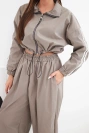 Cotton women's set with oversize pants and contrasting fango side stripes fango