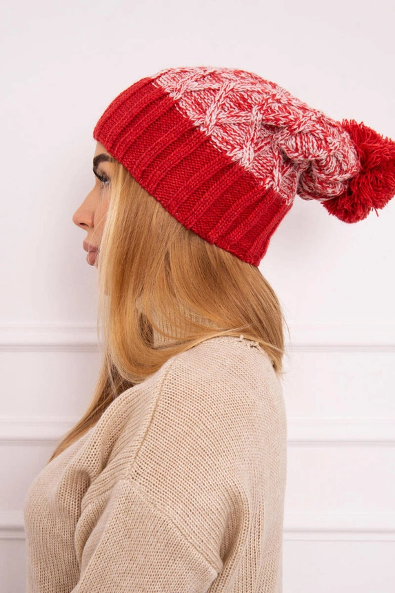 Cap with fleece Milano K203 ecru melange+red