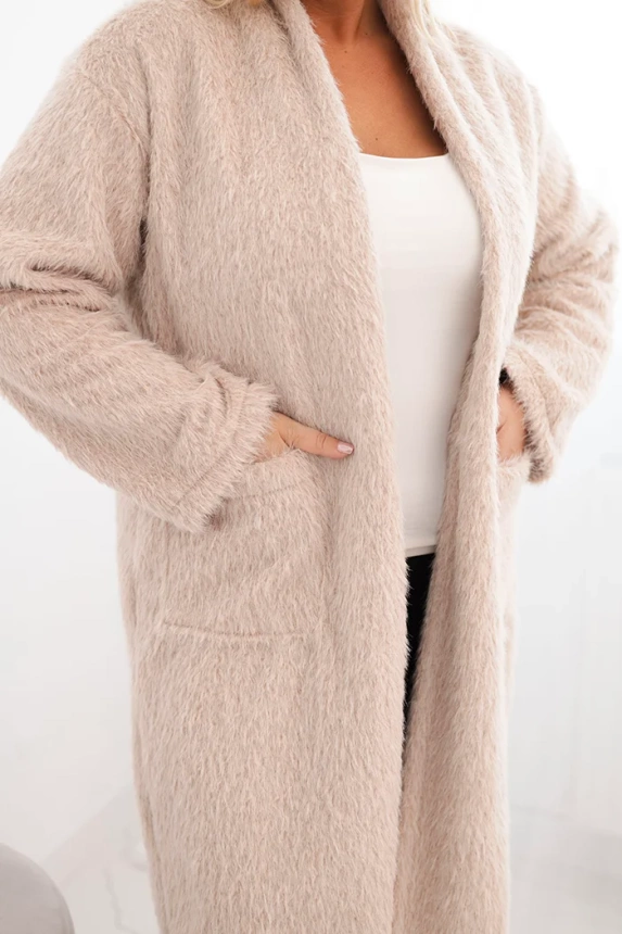 Damenmantel Plus Size aus Viskose ohne Verschluss mit Taschen beige