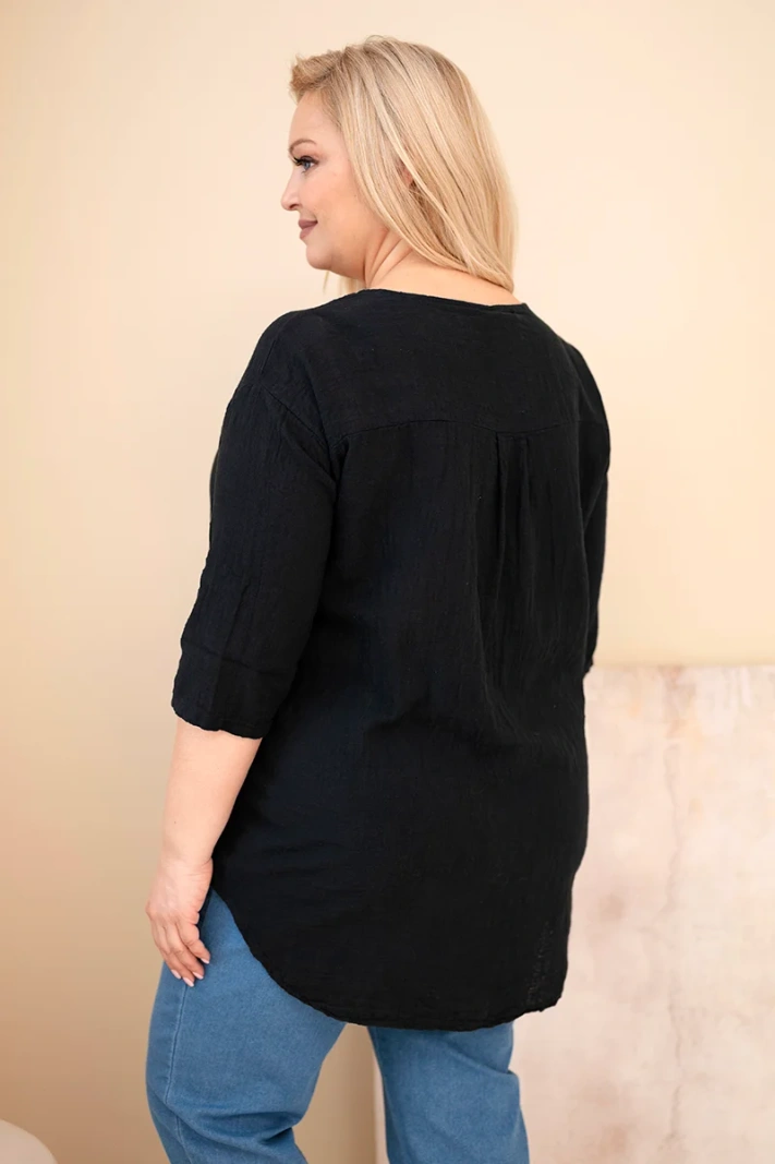 Moteriška medvilninė palaidinė Plus Size su sagomis juoda
