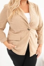 Dámské sako Plus Size manšestrové s klopami a kapsami camelová