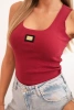 Women's ribbed tank top with decorative patch burgundy