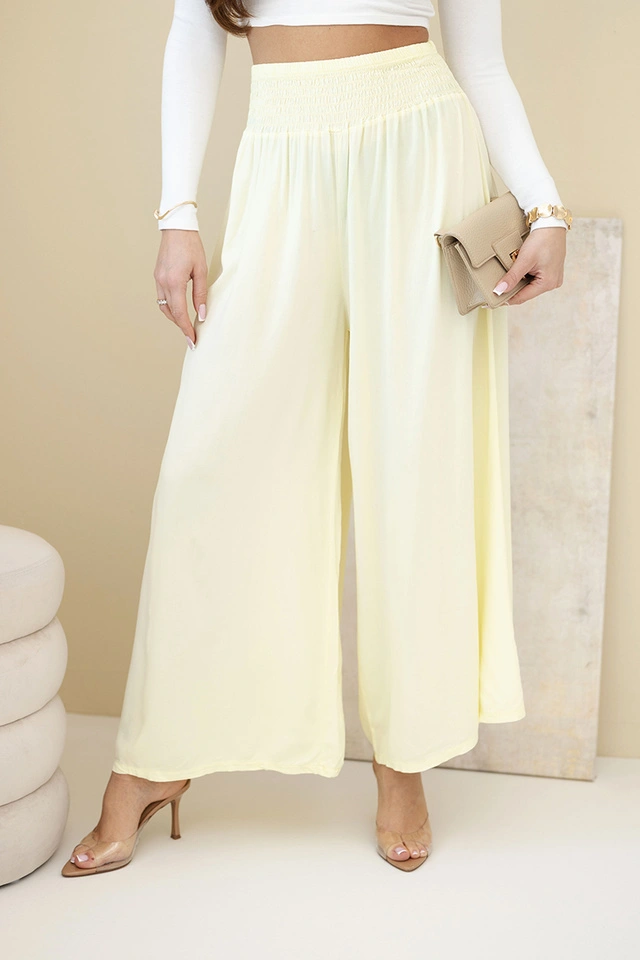 Women's viscose pants with elastic waistband yellow