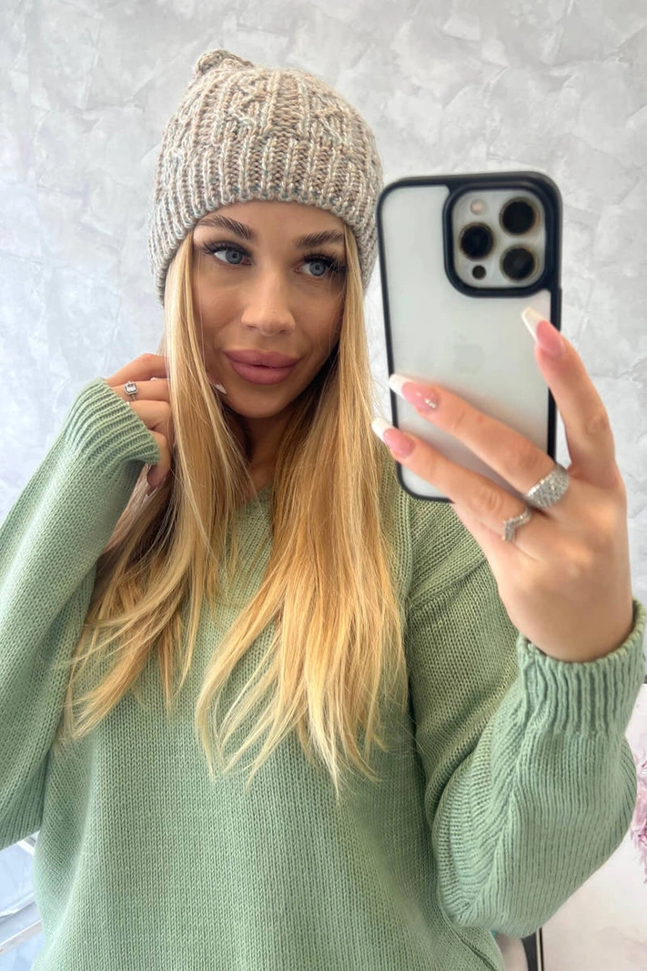 Melisa vilnonė kepurė K241 beige+grey