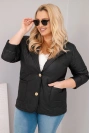 Dámska bunda Plus Size prešívaná s kvetmi s golierom a vreckami čierna