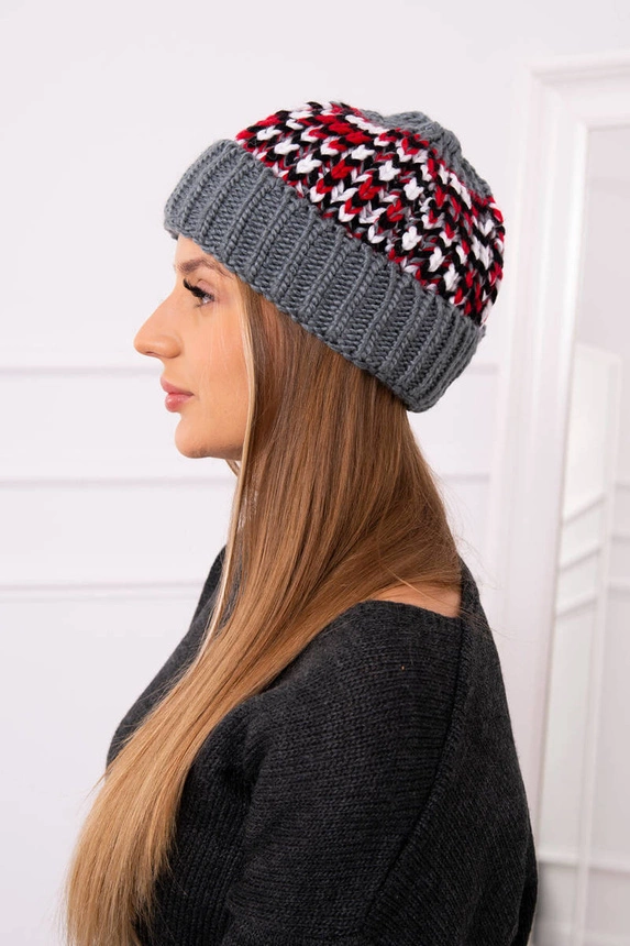Women's cap Iris K348 dark grey+red