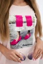 Dress with graphics 3D with zircons powdered pink