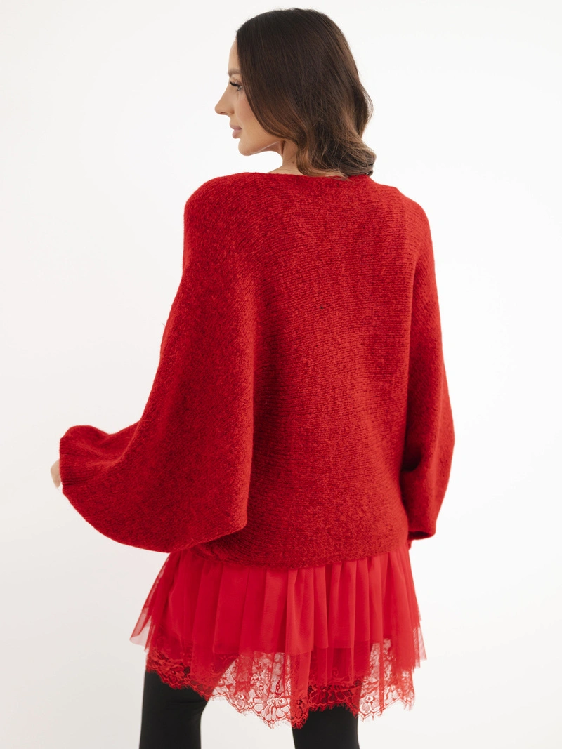A sweater women's with dress made of viscose and lace red