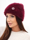 A hat women's openwork with addition of viscose and decoration burgundy
