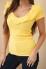 Women’s ribbed blouse with ruffle at the neckline yellow