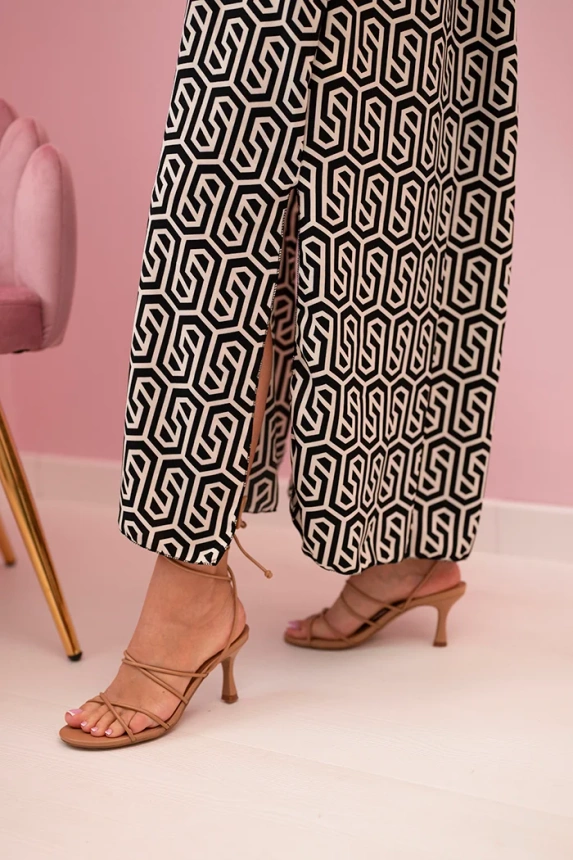 Damenkleid mit Trägern mit sechseckigem Muster schwarz