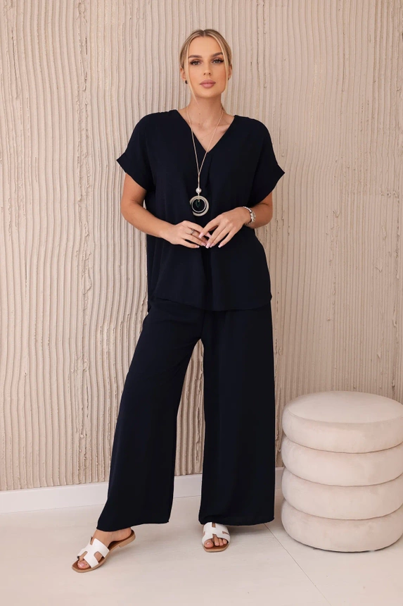 Set mit Halskette blusen + hose marineblau