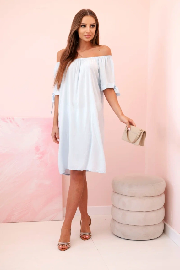 Women's viscose dress with tied sleeves blue